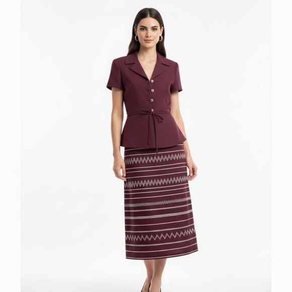 Kasper 2PC Maxi Skirt Suit Size 6 Maroon Embroidered - Picture 1 of 6